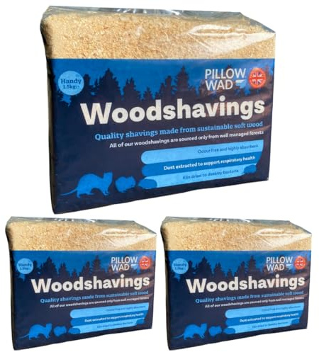 4.5kg Pillow Wad Wood Shavings (1.5kg each) Kiln Dried, Dust Extracted Small Animal Bedding Premium Quality, Soft & Absorbent Pet Bedding for Rabbits, Guinea Pig, Hamster, Sawdust & Other Small Pets.