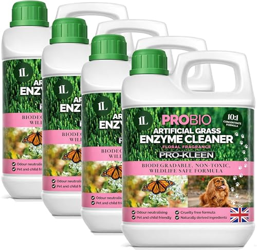 Pro-Kleen ProBio Artificial Grass Cleaner Probiotic Based Deodoriser Odour Eliminator 4 x 1L Non-Toxic Cruelty-free Child Pet Friendly - Floral Fragrance - Naturally derived Probiotic Cleaning