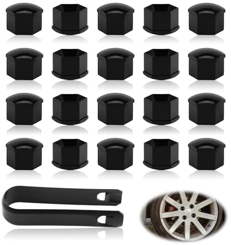 Hawpasy 20 Pcs Wheel Nut Covers 17mm Matte Black with Locking Wheel Nut Caps and Removal Tool, Universal Car Fitment Wheel Nut Covers Compatible with Most Mainstream European Vehicles and More
