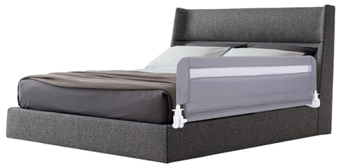 LIFEZEAL Barrera Seguridad Niños Cama, Barandilla Cama Niño con Bordes Redondeados y Funda de Espuma Anticolisión, Barandilla de Seguridad Plegable Funda Lavable con Cremallera (Gris)