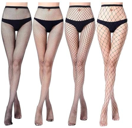 OIXEYA 4 Paia Calze a Rete Nere Donna, Calze a Rete da Donna a Vita Alta, Confezione, Taglia Unica, per Donna Sexy vita alta Collant a rete