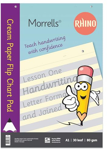 Rhino/Morrells A1 Flip Chart Cream Paper Pad, 60 Page/Alternating Shaded and Plain Ruling, 1 Pack, 30 Leaf, Office & School Stationery Supplies