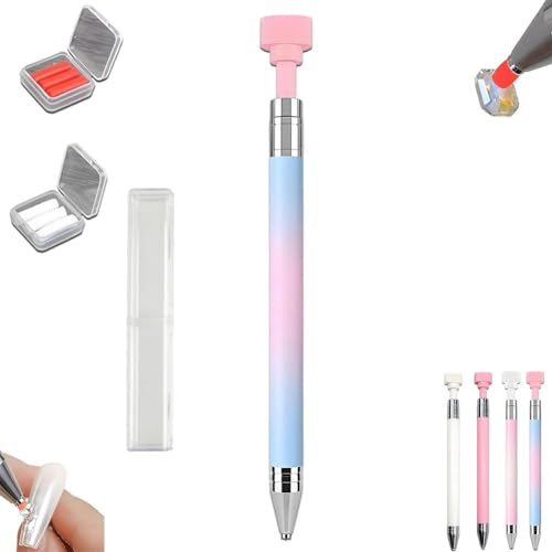 Automatic Refillable Wax Pen, Diamond Painting Art Pens with Wax, Auto Refill Fine Point Nail DIY Crafts Dotting Wax Pencil, Rotating Push DIY Accessories for Nails Rhinestone Picker Tool(Blue pink)
