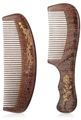Xuxuejing 2 peines de madera para el cabello, peine de dientes finos de sándalo, peines desenredantes de madera natural para peinar mechones de pelo, largo, corto, grueso, fino, ondulado, rizado
