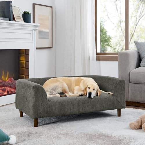 Sailret 39.75 Modern Pet Sofa with Backrest and Armrests, Comfortable Foam Cushion Dog Couch for Small and Medium Dogs, Stable Leg Design for Living Room