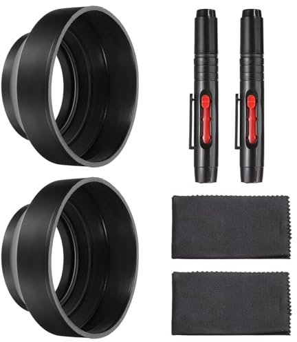 PATIKIL 2 Pcs 72mm Rubber Camera Lens Hood, Collapsible in 3 Steps Black Universal Sun Shade Shield with Fiber Cleaning Cloth Cleaning Pen
