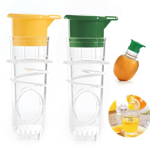 Set de 2 Exprimidores Manuales de Limón, Exprimidor de Cítricos Pequeño con Tapón de Rosca y Filtro de Semillas, Utensilio Compacto para Exprimir Naranja, Lima y Pomelo para Viajes y Cocina