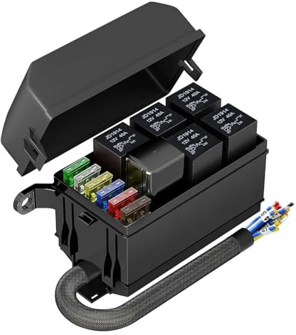 Caja de relé de bloques de fusibles automotrices de 12V con relé de 6 vías, caja de fusibles impermeable precableada de 12 AWG, fusible de cuchilla ATC/ATO for automóvil(24V 5PIN)