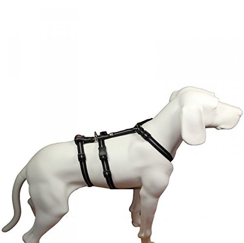 Hoffmann No Exit ausbruchsicheres Hundegeschirr für Angsthund, Sicherheitsgeschirr für Pflegehund, Panikgeschirr, schwarz Streifen, Bauchumfang 55-75 cm, 20 mm Bandbreite