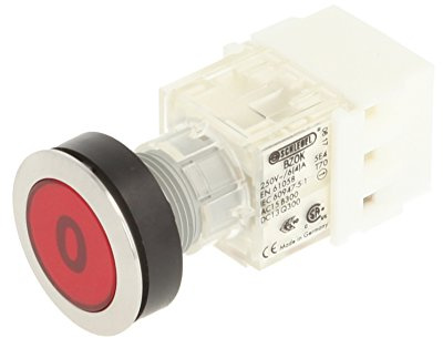 Schlegel 23.000.580 Bouton poussoir en acier inoxydable, capuchon de bouton, rouge, étiquette 0, capteur de contact poussoir 1 ouvre-boîte, connexion à vis