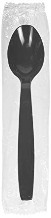 Karat [1,000 ct] Heavy Duty Plastic Spoons Individually Wrapped – Sturdy Disposable Spoons for Break Rooms & Parties – Strong, Firm for Sanitary Use | Black