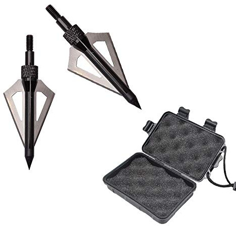 ZSHJG 12 pcs Bogenschießen Pfeilspitzen 3 Fixed Klingen Broadhead Pfeilspitzen Jagdspitzen Broadheads mit Box für Armbrust Compoundbogen (Schwarz)