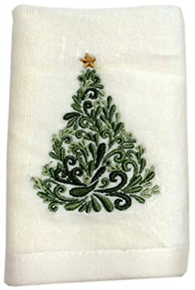 DOITOOL Weihnachtsbaum-Küchentuch, bestickt, Gästehandtücher, Gesichtsreinigungstuch, Wasseraufnahme, Waschlappen für Badezimmer, Weihnachten, Party, Geschenk, Weiß