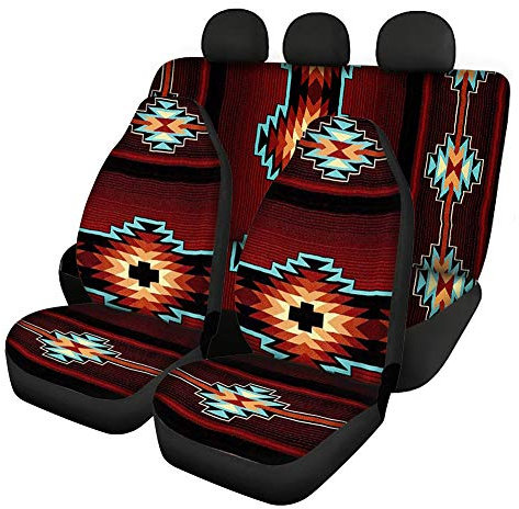 Binienty Southwest Lot de 4 housses de siège de voiture universelles en tissu extensible pour avant et arrière, style tribal, rouge