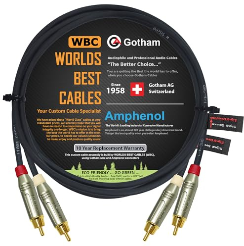 Gotham GAC-4/1 - Coppia di cavi RCA bilanciati da 1,5 m, colore: Nero Star-Quad con connettori RCA Amphenol ACPR pressofuso, placcati oro - direzionale