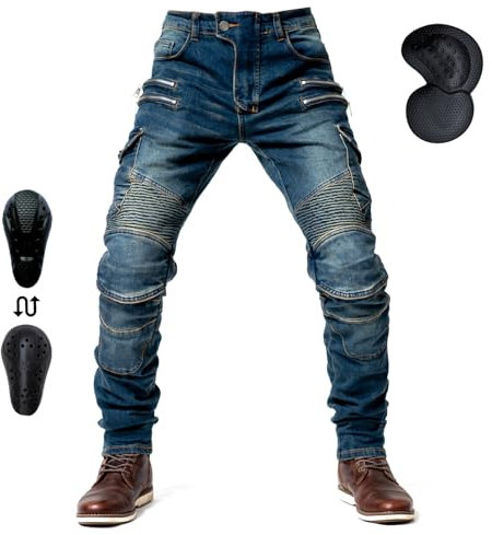 oFzimTo Pantalon Moto Hombre con Protecciones, Pantalon Vaquero Moto, Segunda Generación de Equipos de Protección Mejorados, Marcado CE (EN1621-1:2037)