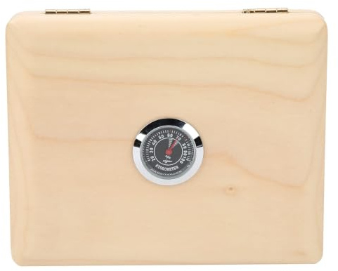 Étui pour Anches de Clarinette pour Saxophone, Boîte de Rangement en Bois Massif à 5 Anches avec Hygromètre, Bande de Caoutchouc et Interrupteur Magnétique(Couleur du bois)