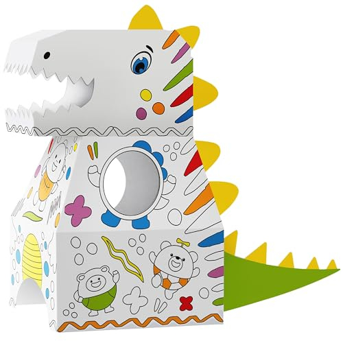 THE TWIDDLERS Großer Papp 3D Dinosaurier zum Bauen & Ausmalen mit 10 Markerstiften, XXL 79x82cm - Spielhaus, Kostüm, Basteln Geschenkset für Kinder
