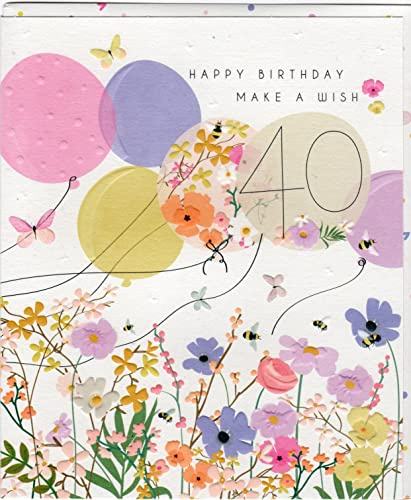 Belly Button Designs Glückwunschkarte zum runden 40. Geburtstag mit Prägung. Die neue Meadow-Serie strahlt natürliche Harmonie und Wärme aus bis hin zu passend gestalteten Umschlägen. BW030