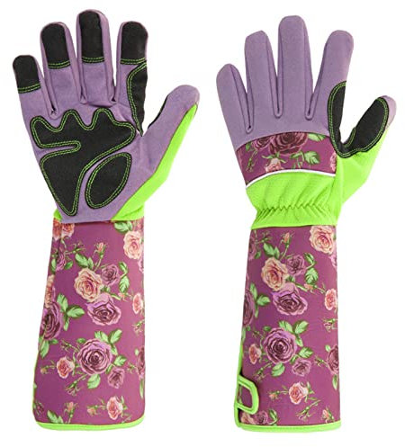 Gmjay Gartenhandschuhe Multicoloured Drucken Lange Ärmel Arbeitshandschuhe Rose Pruning Dornenfeste Stichfeste Gartenhandschuhe für Frauen,Pink,one Size