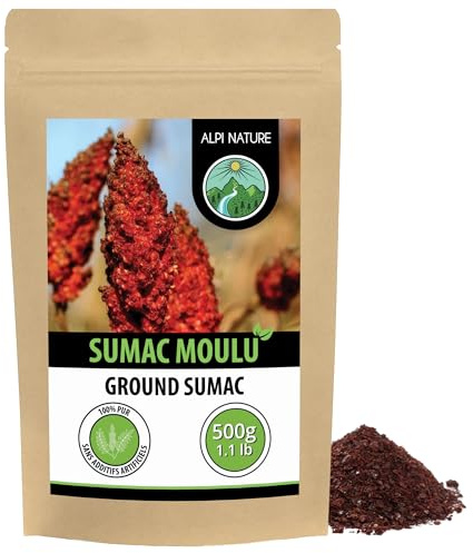 Alpi Nature Sumach Gewürz 500g, Sumach Pulver mit Salz | Essigbaumgewürz gemahlen, Sumac Gewürz zum Kochen, ideal für Fleisch, Reis & Gemüse