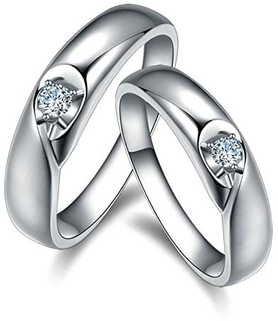 AMDXD Diamantring aus Weißgold 750, Halb Herz Solitär Ring 0.06ct Labor Erstellt Diamant, Schmuck Geburtstag Geschenke für Damen, Echte Goldserie, Silber, Damen Gr.57 (18.1) & Herren Gr.60 (19.1)