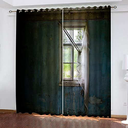 Gadulu Kinder Verdunkelungsvorhänge 220(B) X215(H) cm Braunes Kaputtes Fenster 3D Polyester Ösen Vorhang, Für Wohnzimmer Schlafzimmer Blickdicht Schallschutzvorhänge 2Er Set 2X -Esszimmervorhang