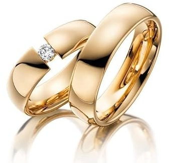 6 mm Ehering-Set 14 Karat vergoldet Paar passendes Ehering-Set Personalisierte Mann und Frau Silber-Ehering-Set
