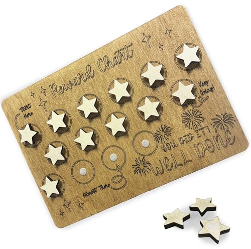 Personalisierbare Belohnungstabellen aus Holz für das Verhalten von Kindern – Klett-Stern-Belohnungstabelle und Aufkleber-Diagramm für das Töpfchentraining, Sternkarte für Verhalten und Entwöhnung von