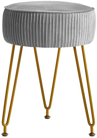 IBUYKE Velours Rond Repose - Pieds Ottoman, Table de Maquillage Tabouret Table d'appoint, Siège de vanité en Velours, Tabouret de canapé, Pieds en Acier doré, Bleu L/G-30G