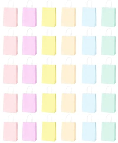 Packung mit 30 bunten Papiertüten, kleine Papiertüten mit Henkeln, 12 x 6 x 15 cm, Geschenktüten aus Kraftpapier für Kindergeburtstag, Hochzeit, Weihnachten (Macaron)