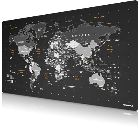 Titanwolf - XXXL Übergröße Mauspad 1600x800 mm - XXXL Großformat - Schreibtischunterlage - gummierte Rückseite - rutschfest und abwaschbar - Gaming - Präzision und Geschwindigkeit - Weltkarte englisch