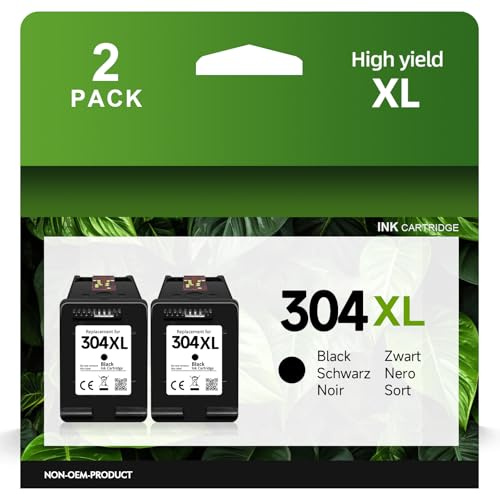 304XL Cartuchos para HP 304 Cartuchos de Compatible con HP 304 Cartuchos de Impresora para Envy 5000 5030 5010 5020 5032 5020 para Deskjet 3750 2630 2620 2622 3720 3730 3760 3762 (2 Negro)