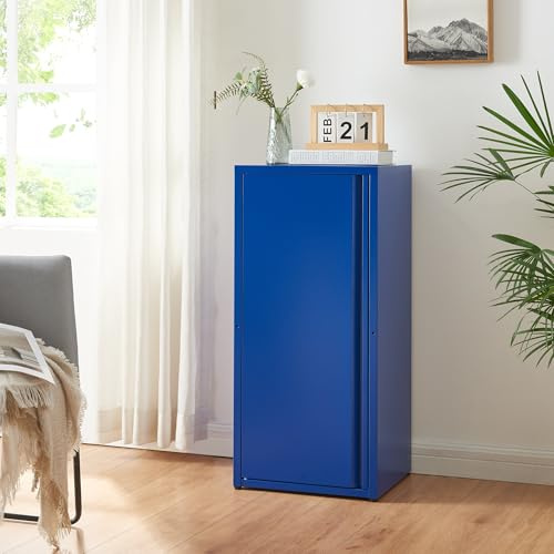 [en.casa] Metallskåp Burlöv arkivskåp med en dörr kontorsskåp 2 höjdjusterbara hyllor mappskåp 88 x 40 x 35 cm blå skåp