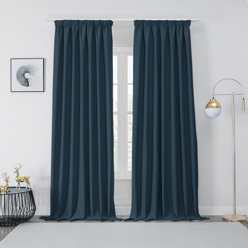 Joydeco Gardinen mit Kräuselband Blickdicht Vorhänge Schienensystem Verdunkelungsvorhang mit Haken Thermovorhang Kälteschutz Schlafzimmer Wohnzimmer 2er Set 245x140cm Marineblau