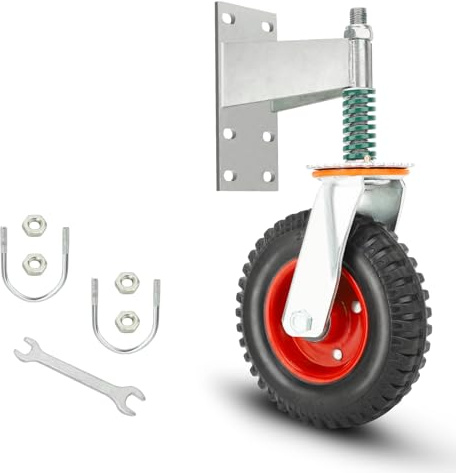 200mm Schwerlastrollen Zaun Tor Rad 275KG Kapazität Federbelastete Torrollen 360° Lenkrollen Stoßdämpfung Gummirollen mit Schraubenschlüssel & Schrauben für Metallrohr Schwingtor und Holztor