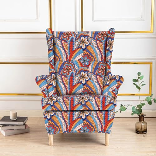Hixingo 3D-Paisley 2-Teilig Ohrensessel Überzug, Strandmon Mode Sesselbezüge, Abnehmbar Polyester Ohrensessel Bezug, Anti Rutsch Sesselschoner für Hotel Wohnzimmer Clubhaus (Paisley 8)