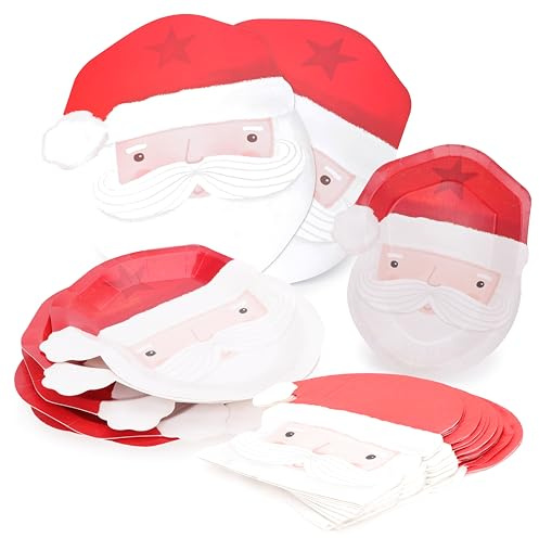 Toyland® Paquete de 46 Piezas con Forma de Papá Noel – 2 Manteles Individuales, 32 Servilletas y 12 Platos – Vajilla Festiva de Fiesta de Navidad