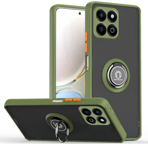 HAOYE Hülle für Huawei Honor 200 Smart, Durchscheinend Handyhülle mit 360 Grad Finger-Halter Kickstand, Dual Layer Silica TPU + Harter PC Schutzhülle Case. Armeegrün