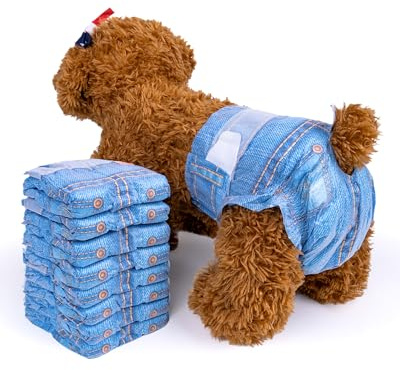 Pet Soft Hundewindeln für Hündinnen, 48 Stück Hunde Windeln Weiblich, M | Windeln für Hunde Katze, Katzenwindeln, Welpenwindeln, super saugfähig, Denim-Jeans-Stil