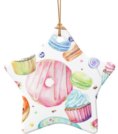 GSGCSBYMLG Ciondolo a forma di albero di Natale in ceramica stampata a forma di cupcake, ciambelle, muffin, zucchero, in ceramica