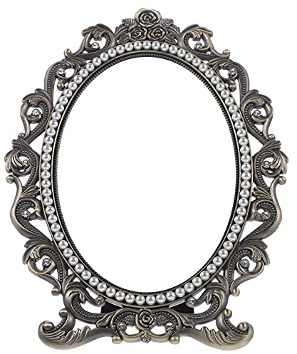 Ipetboom Schminkspiegel mit Stabiler Basis Vintage aus Zinklegierung und Hochauflösendem Spiegel im Eleganten Retro Stil in Silber für Schminktisch und Make Up Anwendung