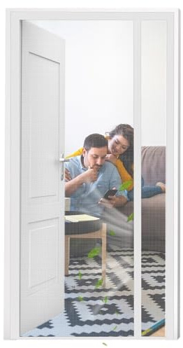 Puerta de pantalla magnética 155x255cm Blanco Cortina de puerta magnética Cortina antimoscas para entrada interior/patio/puerta corredera