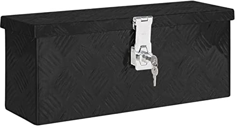 Gecheer Boîte de Rangement Noir 50x15x20,5 cm Aluminium, Boîte à Outils, Caisse à Outils Malle de Rangement pour Maison, Atelier, Garage