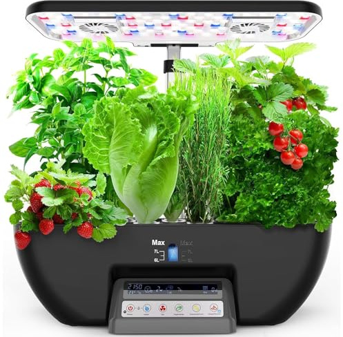 Kit for giardino di erbe,sistema di coltivazione idroponica a 17 baccelli con luci di coltivazione a spettro completo 28W e 2 ventole,giardino interno con pompa dell'acqua,serbatoio dell'acqua da 10L(