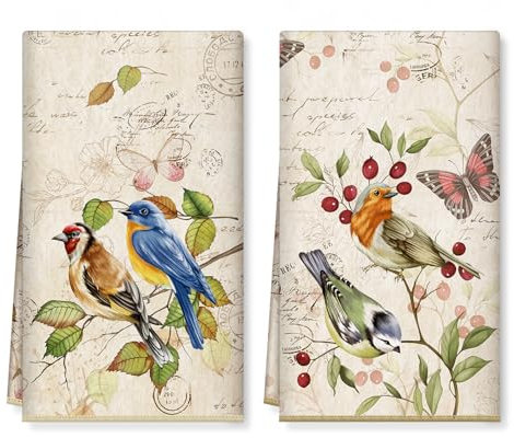 Arquiel 2 Piezas Paños de Cocina Rama de Pájaro Toallas de Microfibra Suaves y Absorbentes Toallas de té y Toallas de Barra Decoración de Cocina Limpieza, 40 x 60 CM
