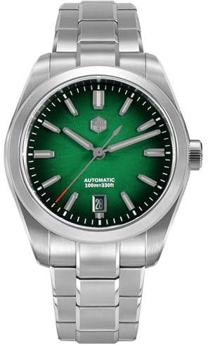 TACTICAL FROG San Martin Herrenarmbanduhr SN0144-GX Automatikwerk 9015, Saphirglas, 10 Bar Taucheruhr für Herren, Blaues Zifferblatt, Orangenes Zifferblatt,Green