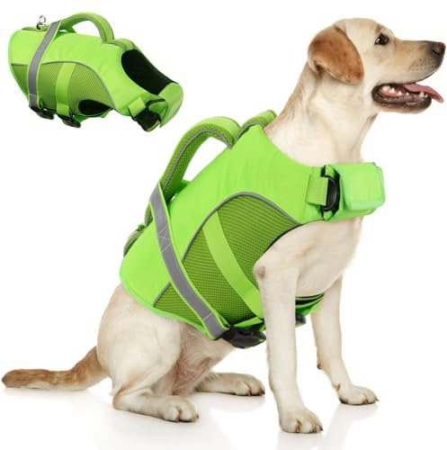 Werwing Schwimmweste für Hunde, verstellbar, hoch, Auftrieb, Ripstop-Hundeschwimmweste mit überlegenem Auftrieb und Rettungsgriff für alle Wasserabenteuer Ihres Hundes