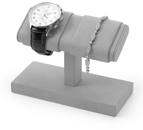 Papten Supporto per orologi a doppio strato, semplice da uomo, porta orologi, portaorologi (grigio)