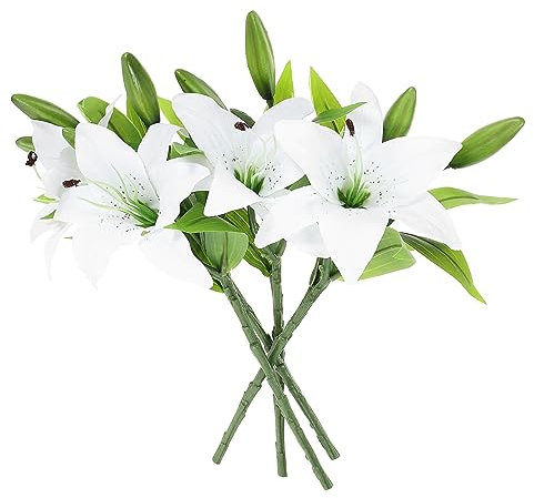 ULTECHNOVO 4piezas Lirios Artificiales Flor Realista Centro De Mesa y Decoración De Jardín